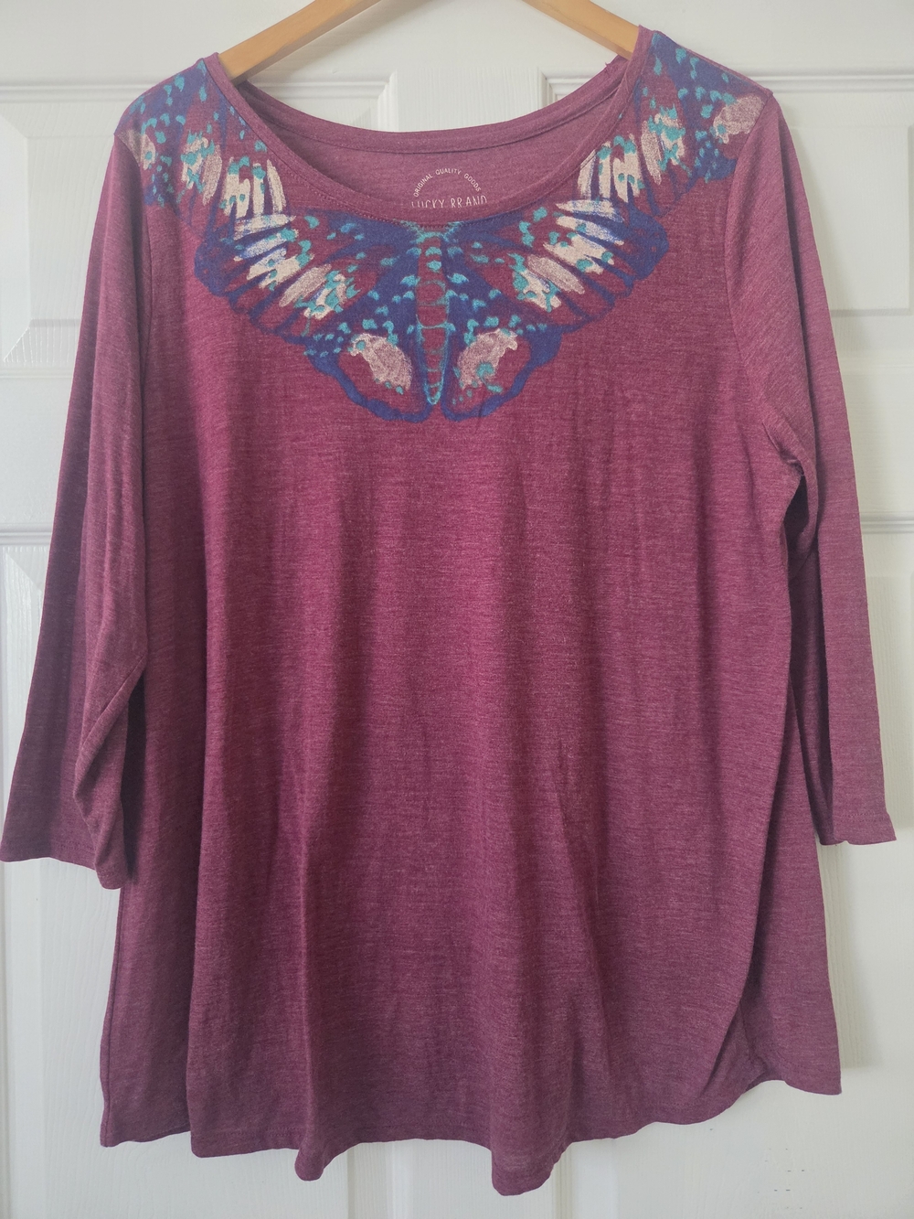 Lucky Brand Berry Tunic with Blue Butterfly Yoke 2X